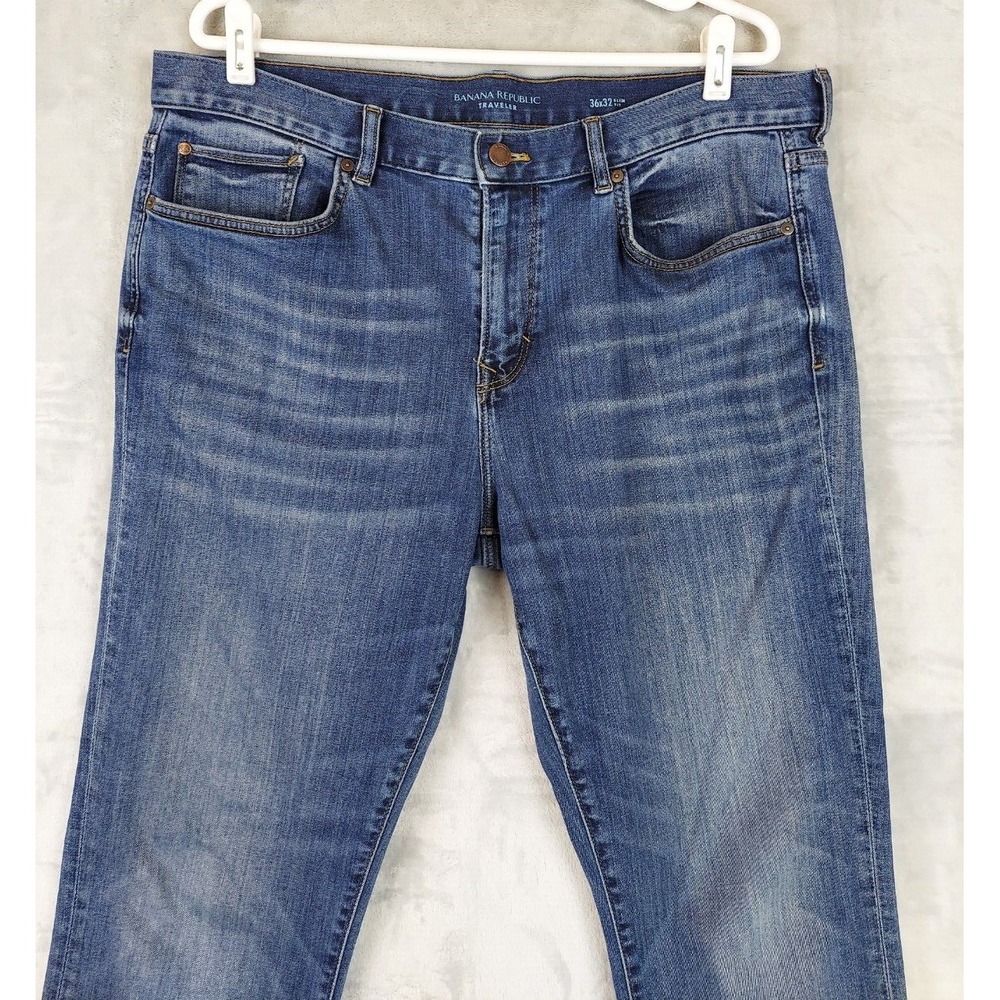 Banana Republic Traveler Slim Fit Jeans Mens 37x31 Blue Flex Stretch Medium Wash - Picture 2 of 6